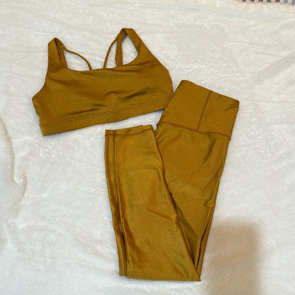 Athleta Pants - Athleta Gold Leggings and Sports Bra Set